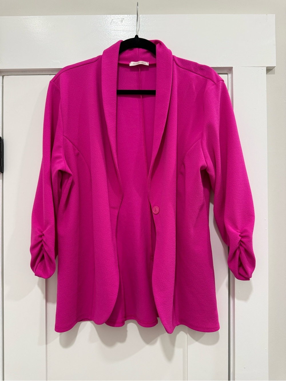 Ada Fuchsia Blazer Jacket with Ruched 3/4 Sleeves